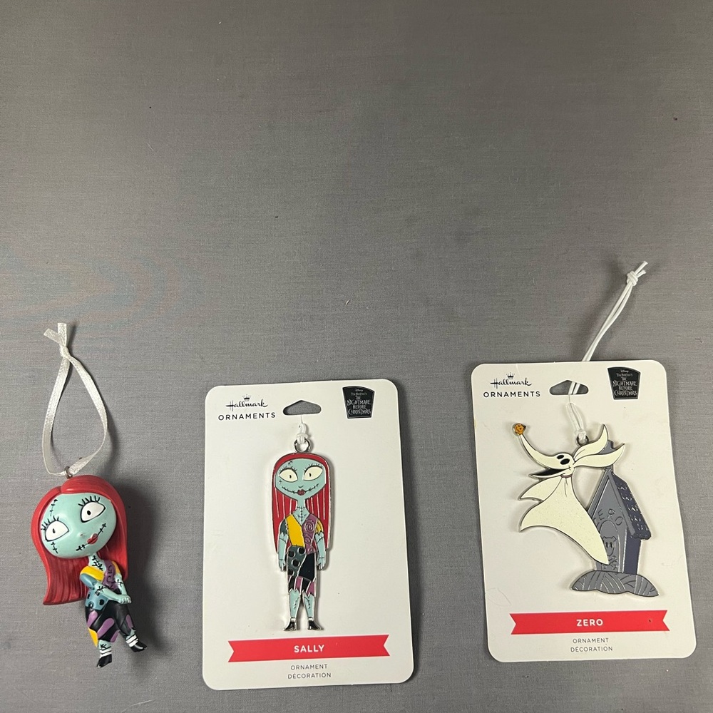 Disney Nightmare Before Christmas Set Of 3 Ornaments 2 New 2 Sally’s & One Zero